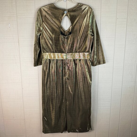 J. Peterman Gold Lamé Dress Vintage Style Retro Glam Party Holiday - Picture 2 of 6